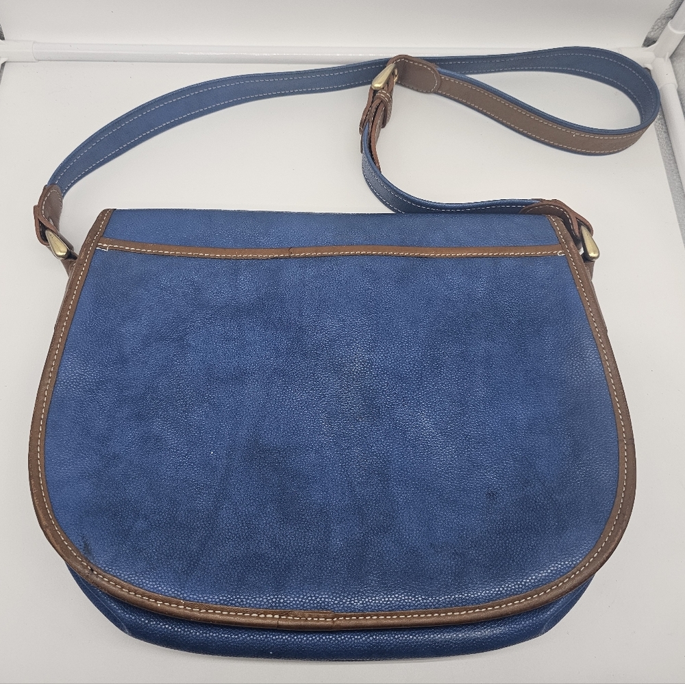 LANCEL Vintage Blue Coated Textured Leather Tan Cartable Messenger Crossbody Bag - Picture 8 of 17